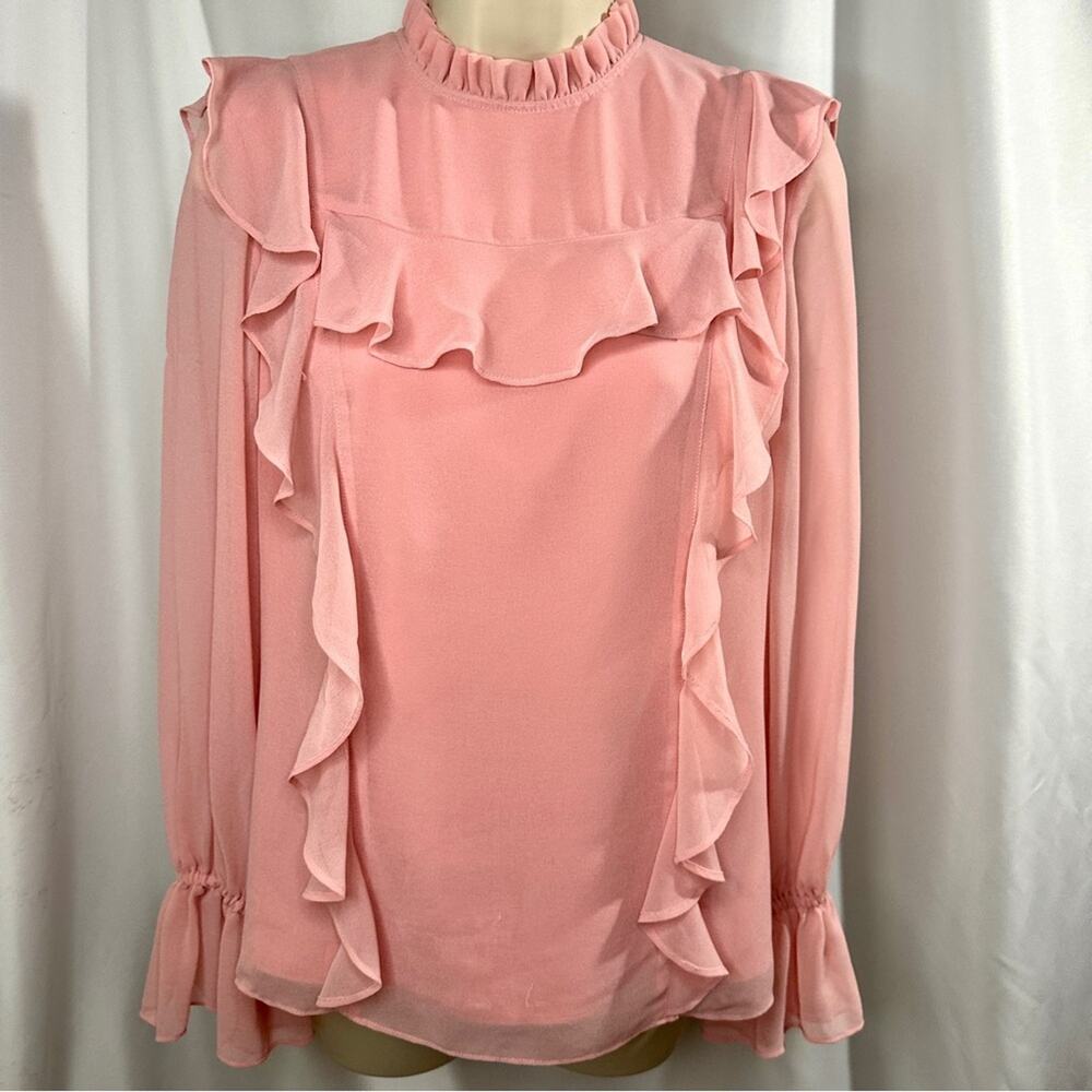 Rachel Parcell Blush Pink Ruffle Smocked Neck Long Sleeve Blouse XS